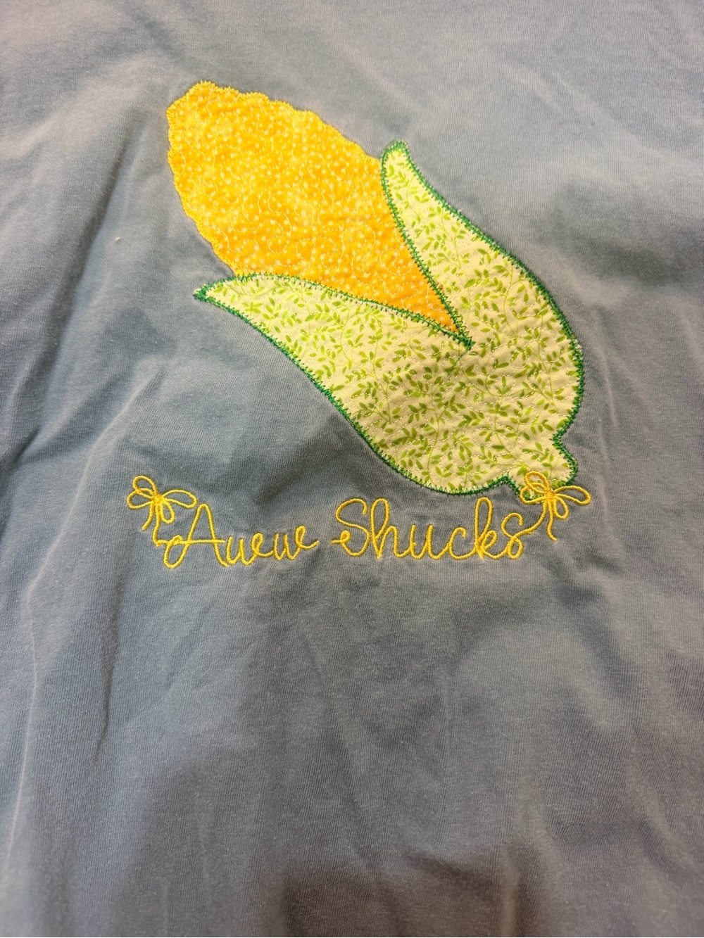 Comfort Colors Blue Tee with Yellow Corn Applique and Green Husk